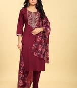 Fancy and ethnic wine colour silk fabric girlish readymade suit