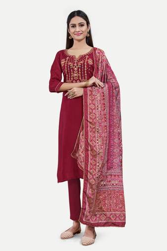 Maroon colour traditional ethnic upada silk fabric readymade salwar kameez