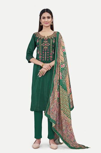Bottel green colour traditional ethnic upada silk fabric readymade salwar kameez