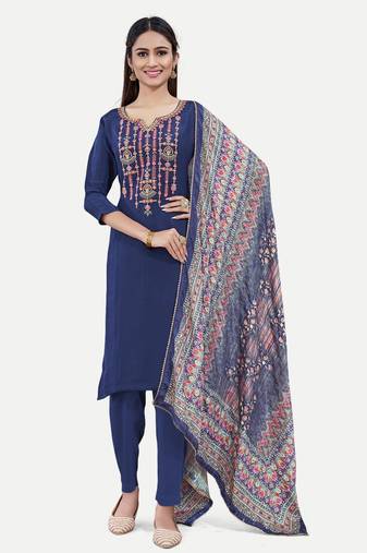 Navy blue colour traditional ethnic upada silk fabric readymade salwar kameez