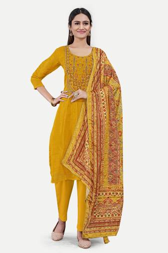 Mustard colour traditional ethnic upada silk fabric readymade salwar kameez