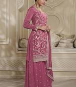 Pink colour chinon fabric heavy embroidery work high class party wear sharara dress