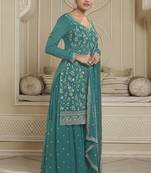 Rama colour chinon fabric heavy embroidery work high class party wear sharara dress