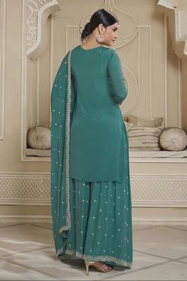 Rama colour chinon fabric heavy embroidery work high class party wear sharara dress 2