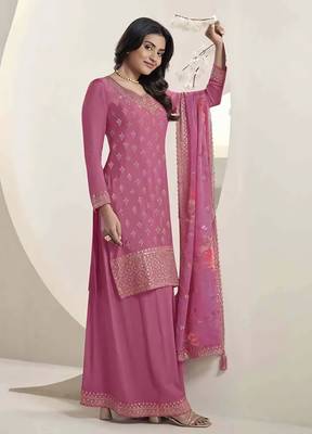 Beautiful pink colour chinon fabric heavy party wear sharara dress for wedding looks 1