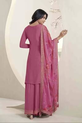 Beautiful pink colour chinon fabric heavy party wear sharara dress for wedding looks 2