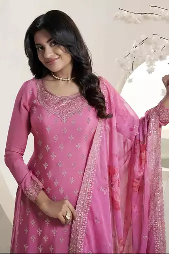 Beautiful pink colour chinon fabric heavy party wear sharara dress for wedding looks