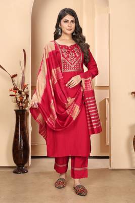 Beautiful red colour vertical silk fabric ethnic embroidered readymade salwar suit 1