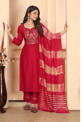 Beautiful red colour vertical silk fabric ethnic embroidered readymade salwar suit 2