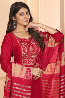 Beautiful red colour vertical silk fabric ethnic embroidered readymade salwar suit 3