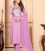Beautiful purple colour rayon fabric ethnic embroidered readymade salwar suit