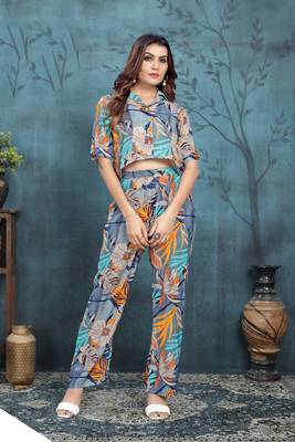 Grey colour viscosee muslin coord set with trendy looks for graceful presence 1