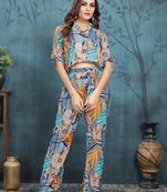 Grey colour viscose muslin designer coord set with trendy looks for graceful presence