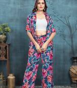 Blue colour viscosee muslin coord set with trendy looks for graceful presence