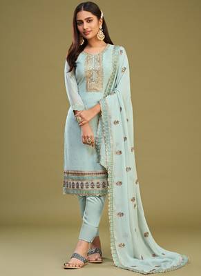 Firozi georgette embroidery designer salwar suit 1