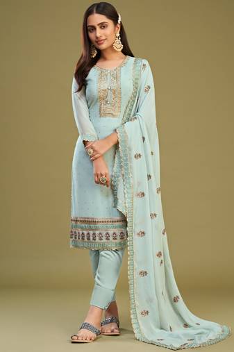 Firozi georgette embroidery designer salwar suit