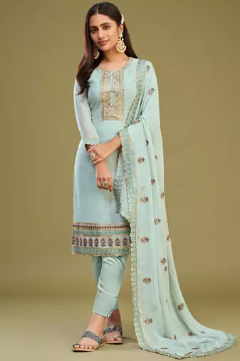 Firozi georgette embroidery designer salwar suit