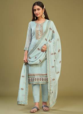 Firozi georgette embroidery designer salwar suit 2
