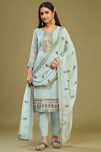 Firozi georgette embroidery designer salwar suit
