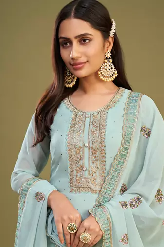 Firozi georgette embroidery designer salwar suit