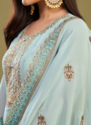 Firozi georgette embroidery designer salwar suit 4