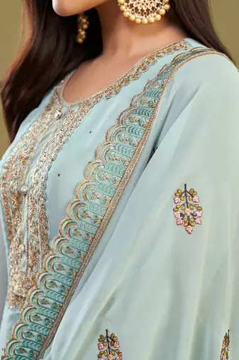 Firozi georgette embroidery designer salwar suit