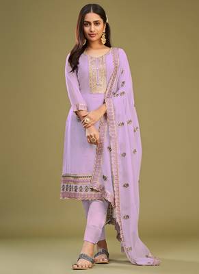 Lavender georgette embroidery designer salwar suit 1