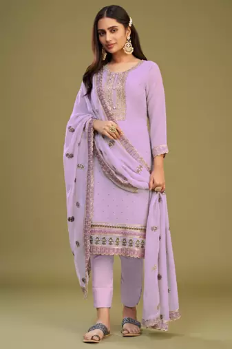 Lavender georgette embroidery designer salwar suit