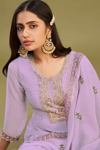 Lavender georgette embroidery designer salwar suit