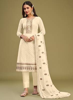 Off white georgette embroidery designer salwar suit 1