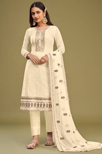 Off white georgette embroidery designer salwar suit