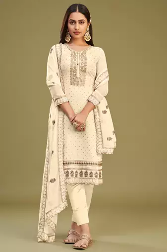 Off white georgette embroidery designer salwar suit