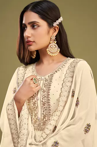 Off white georgette embroidery designer salwar suit
