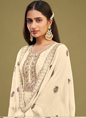Off white georgette embroidery designer salwar suit 4