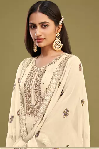 Off white georgette embroidery designer salwar suit