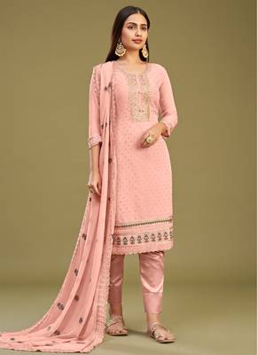 Light peach georgette embroidery designer salwar suit 1