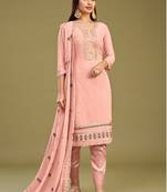 Light peach georgette embroidery designer salwar suit