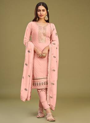 Light peach georgette embroidery designer salwar suit 2
