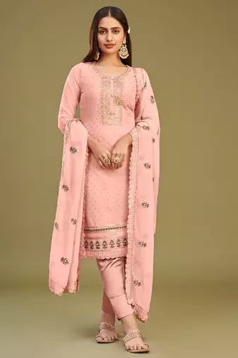 Light peach georgette embroidery designer salwar suit