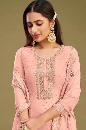 Light peach georgette embroidery designer salwar suit