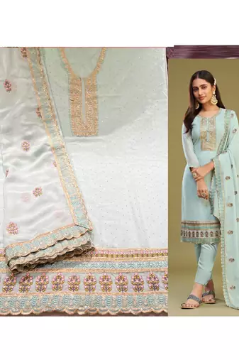 Firozi georgette embroidery designer salwar suit
