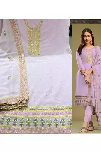 Lavender georgette embroidery designer salwar suit