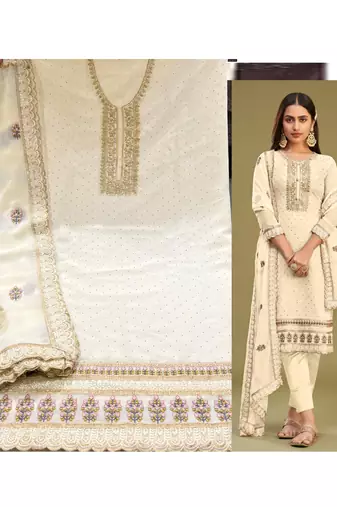 Off white georgette embroidery designer salwar suit