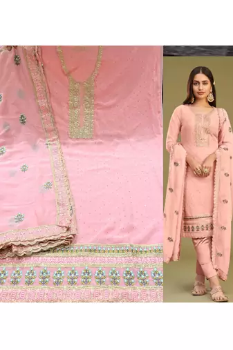 Light peach georgette embroidery designer salwar suit