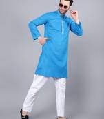 Sultan sky blue cotton blend embroidery kurta for men
