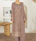 Chiku color embroideried faux georgette semi stitched salwar suit