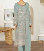Sea-green color embroideried faux georgette semi stitched salwar suit