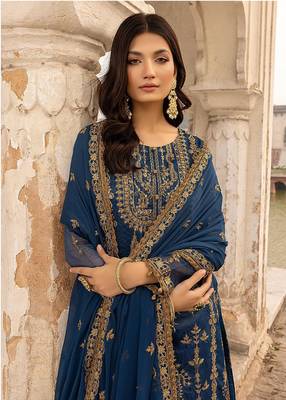 Blue floral embroidered with sequins georgette salwar suit 2