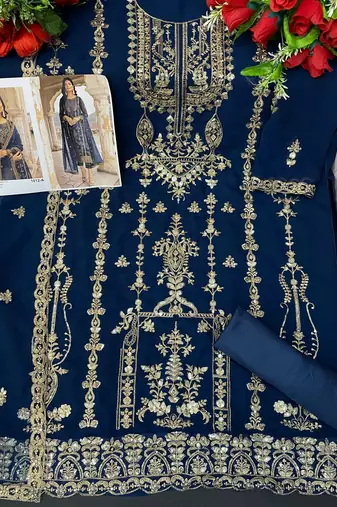 Blue floral embroidered with sequins georgette pakistani salwar suit