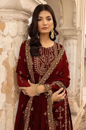 Maroon floral embroidered with sequins georgette pakistani salwar suit